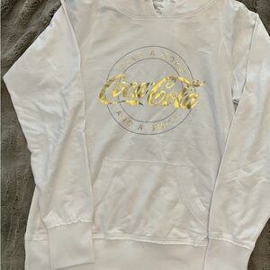 Coca-Cola White Hoodie with Metallic Gold Logo